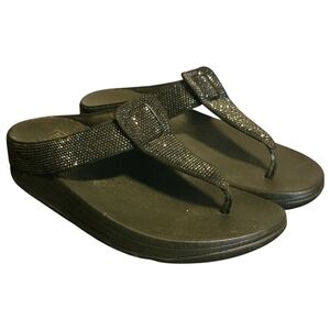 FitFlop Black Isabelle Hotfix Jeweled Lulu Thong Comfort‎ Sandal Size 9